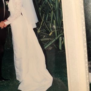 Vintage Shantung Silk w/Beaded Lace Wedding Dress S